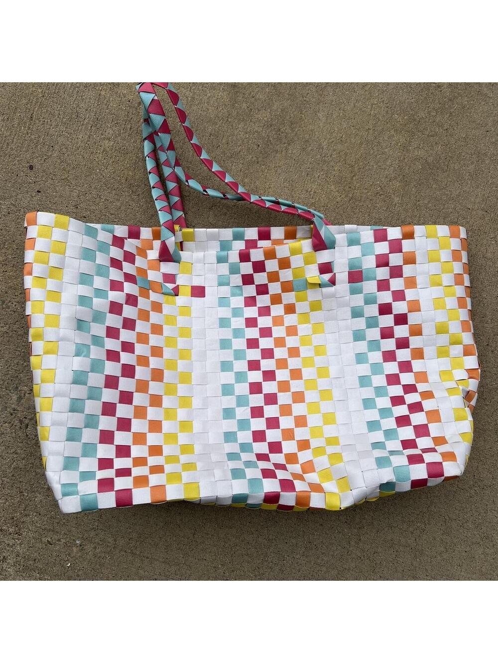 Kate Spade Woven Checkerboard Tote Bag - Colorful Stripes - Picture 3 of 4